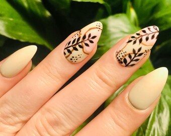Neutral Pink Abstract Floral Press On Nails | Spring Summer Nails | Reusable