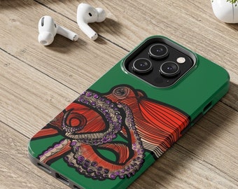 Red Octopus Glossy Tough Phone Cases- iPhone 14, iPhone 14 Pro, iPhone 14 Plus, iPhone 14 Pro Max
