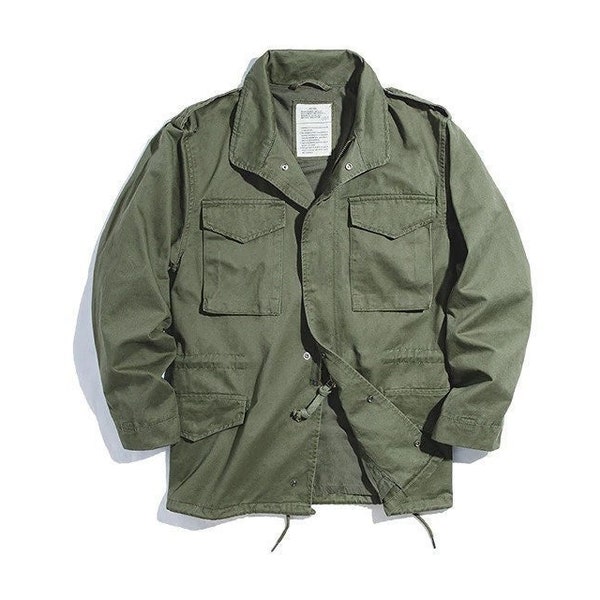 MJAC002 - MADEN M65 Jackets For Men Army Green Oversize Denim Jacket Military Vintage Casual Windbreaker Solid Coat Clothes Retro Loose