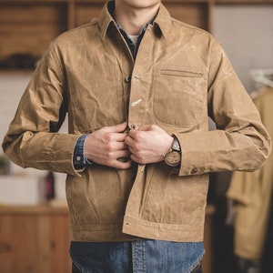 MJAC005 - MADEN Retro Khaki Jacket Male Size M To 2XL Waxed Canvas Cotton Jackets Military Uniform Light Casual Work Coats Man Clothing