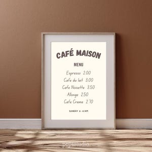 Impressão de Cafe Maison, arte de parede para impressão, impressão de menu de cafeteria da moda, download digital de arte de cozinha fofa e estética
