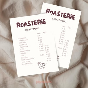 Modelo editável de cardápio de café, comidas e bebidas, design de cardápio de café personalizável, lista de preços de cafeteria, minimalista, moderno e neutro