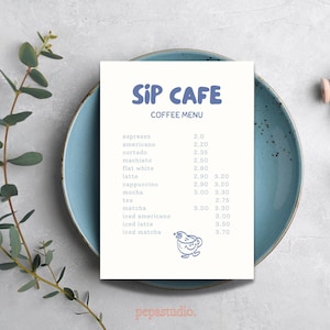 Modelo editável de cardápio de café, comidas e bebidas, design de cardápio de café personalizável, lista de preços de cafeteria, minimalista, moderno e neutro
