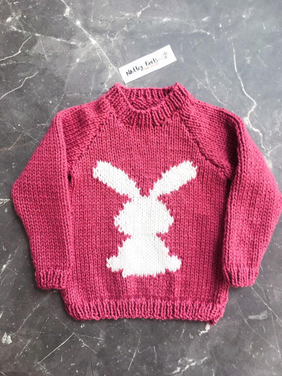 Raspberry pink handknit Easter rabbit jumper Etsy