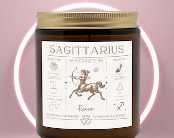 Schütze - Wunschname und Geburtsdatum Vegan Duftkerze