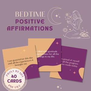 Bedtijd Affirmaties Kaarten | Positieve Affirmaties voor het slapen gaan | Nachtelijke affirmaties | Afdrukbare bevestigingskaarten