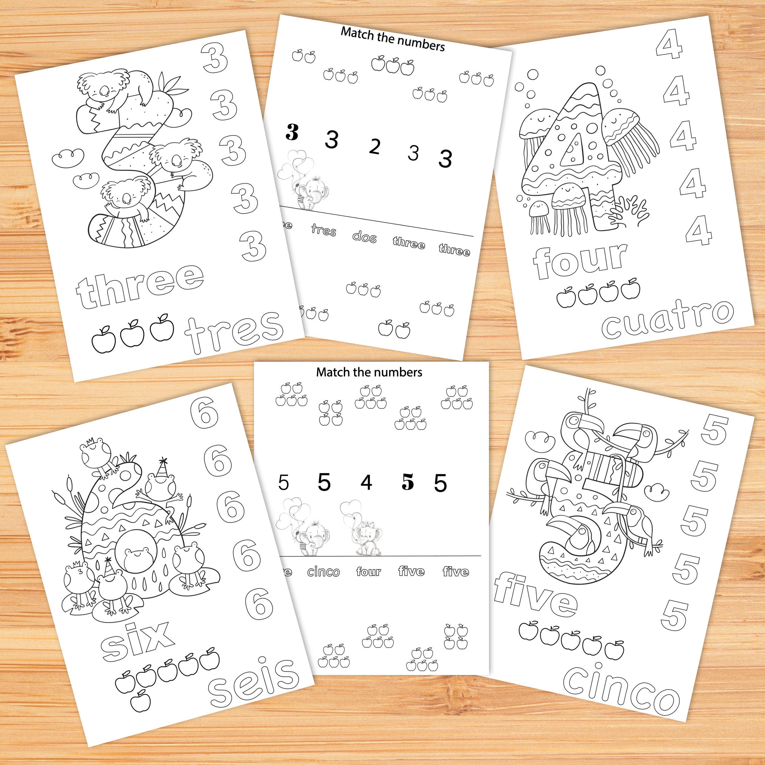 PreSchool Worksheets English And Spanish Counting And Coloring Etsy