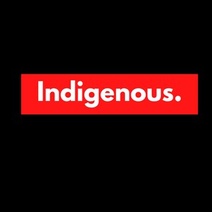 May include: A red rectangular graphic with the word "Indigenous." in white, set against a black background. The design is simple and bold, with a focus on the text.