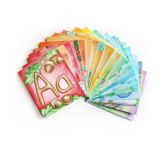 Alphabet Cards / Waldorf / Watercolor / homeschool, learn to read
