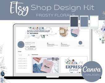 Etsy Shop Branding for Christmas - Design Kit for Canva- Templates for Item Images, Shop Banners and Icons - Frosty Florals