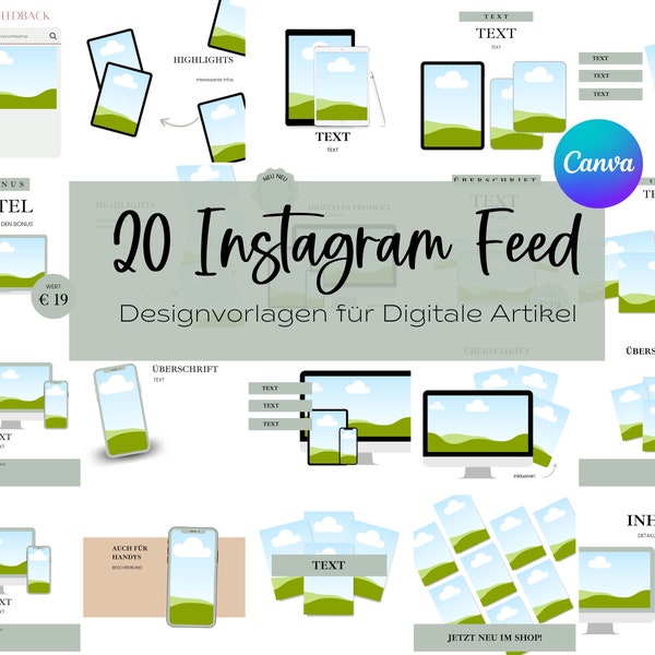 Modelli di post Instagram per venditori Etsy con Canva - per prodotti digitali - social media per negozi di artigianato - inclusa formazione video