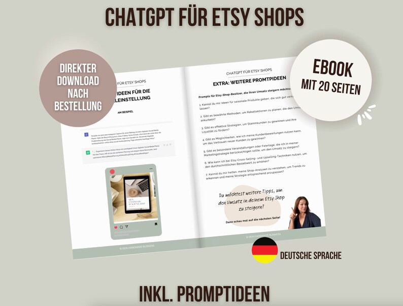 ChatGPT for Etsy Shops Mini Guide with 20 pages including prompt ideas German language image 2