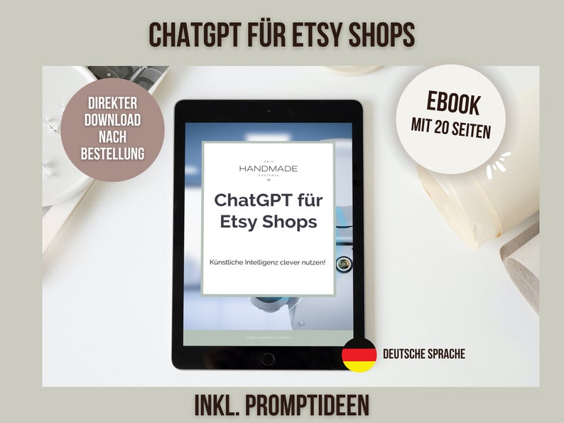 ChatGPT for Etsy Shops Mini Guide with 20 pages including prompt ideas German language image 1