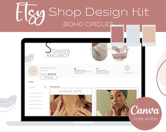 Etsy Shop Branding - Canva Vorlagen für Artikelbilder, Shop Banner und Icons - Boho Kreise - komplett anpassbar
