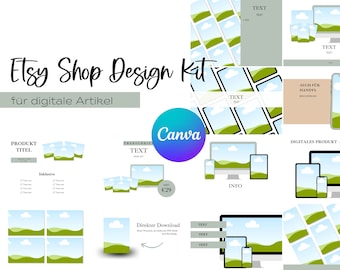 Etsy Shop Design Kit Digital Items - Canva templates for item images + banners - including Canva video instructions