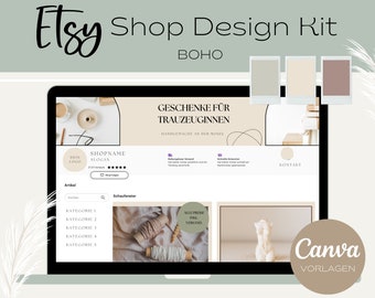 Etsy Shop Design Kit für Canva- Vorlagen für Artikelbilder, Shop Banner und Icons - Boho Design - komplett anpassbar