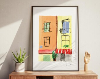 Parisian Street Illustration Print: Signed French Building Art