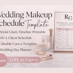 Wedding Makeup Schedule Template, Bridal Glam Timeline, MUA Client Planner (Canva)