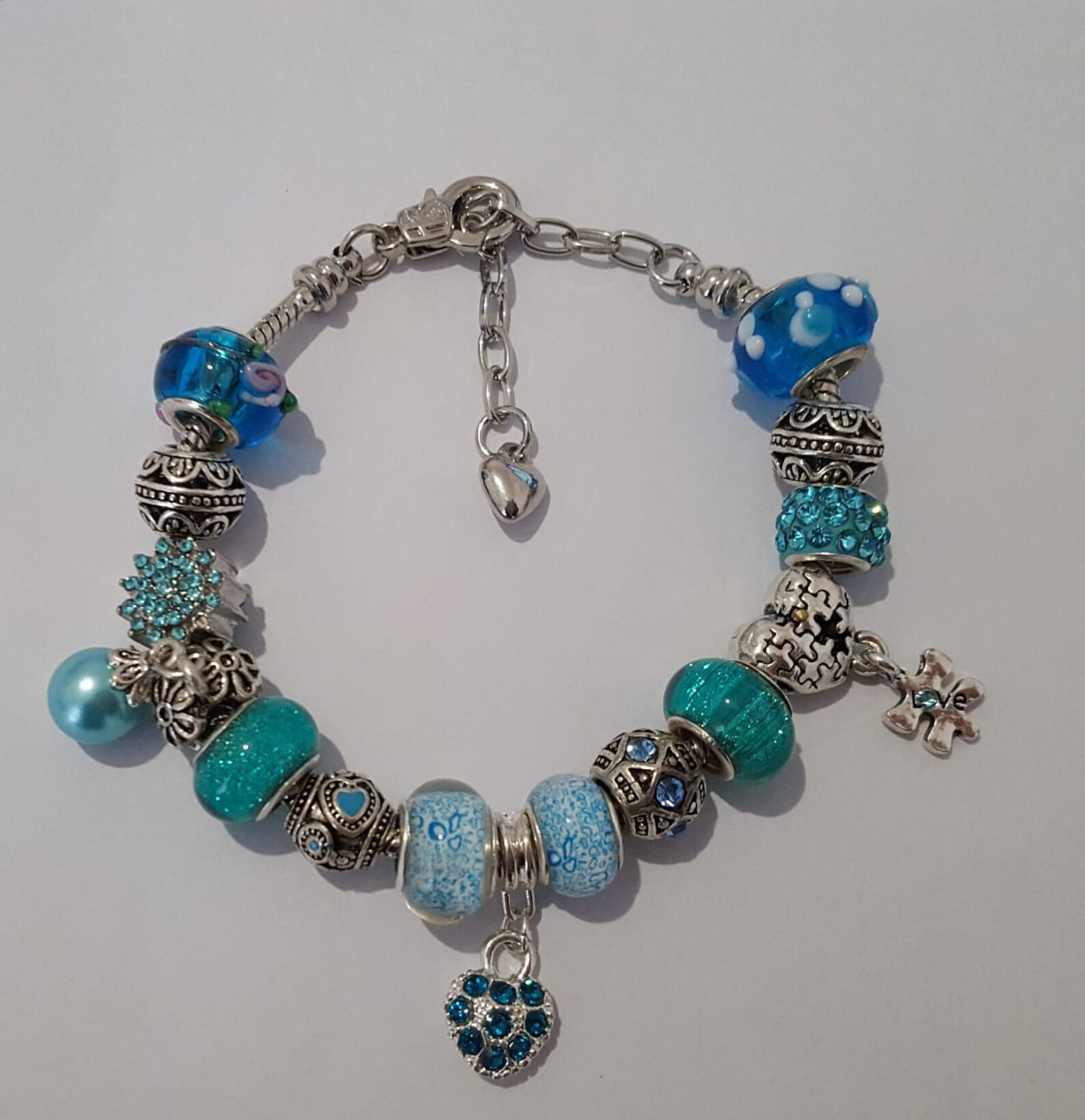 PANDORA Style bracelets BLUE with Pandora beads and charms Etsy