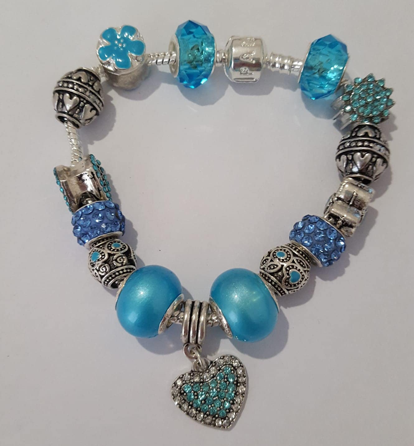 PANDORA Style bracelets BLUE with Pandora beads and charms Etsy