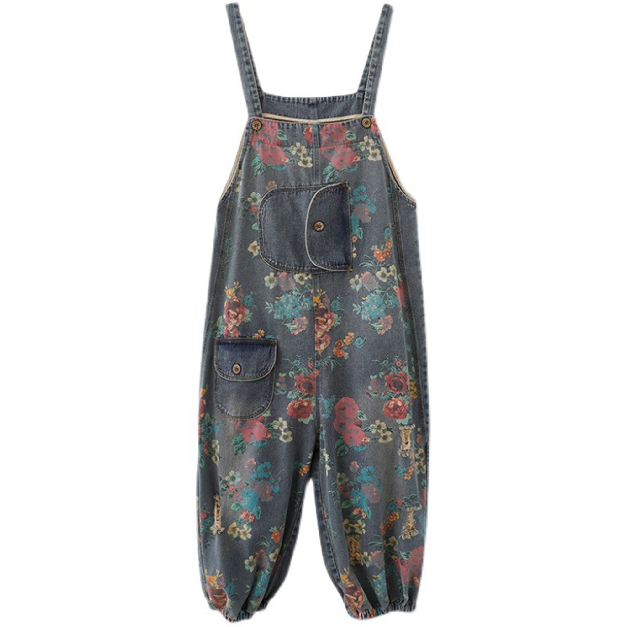 Printed Flower Overalls Denim Casual Jeans Pants Oversized - Etsy