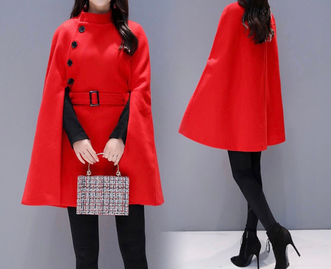 Red Cloak, Christmas Cloak, Winter Cape Coat, Wool Poncho Jacket, Wool Coat, Fall Coat, Womens