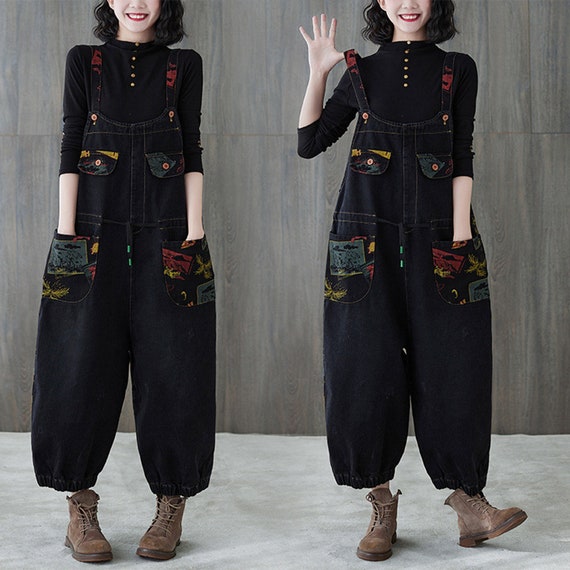 Black oversized overalls 2025