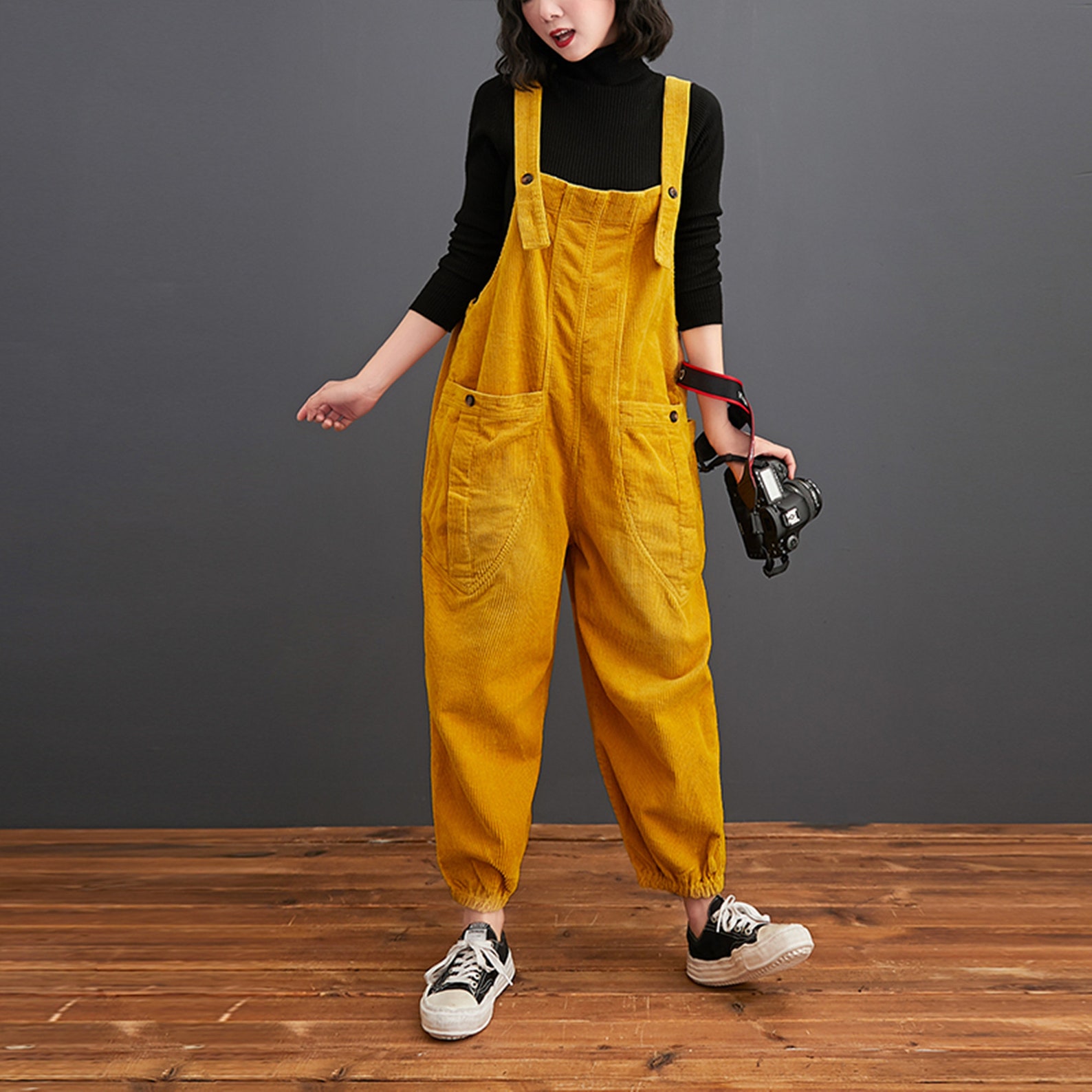 Women Corduroy Overalls Yellow Overalls Baggy Jumpsuit Etsy