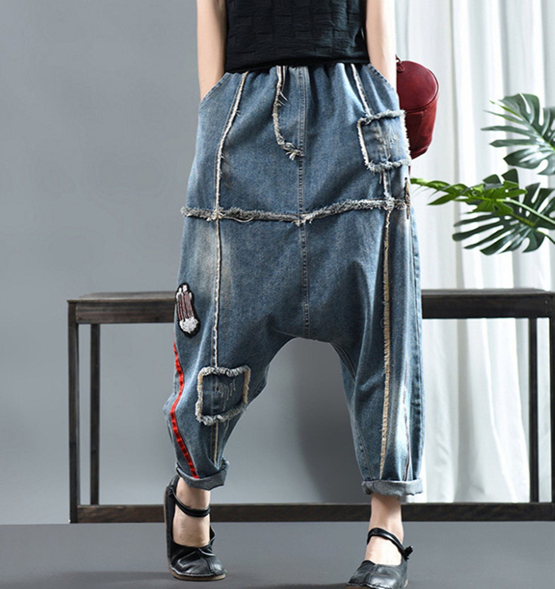 Geef rechten Verenigde Staten van Amerika Herstellen Retro Drop Crotch Pants Harem Jeans Hippie Boho Pants Women - Etsy Israel