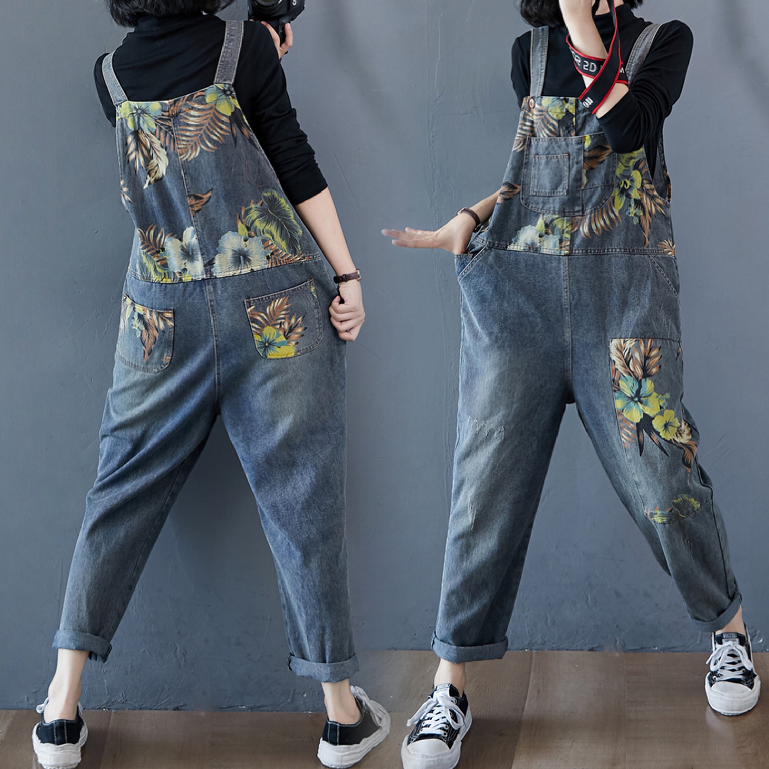 Baggy denim shop overalls women's
