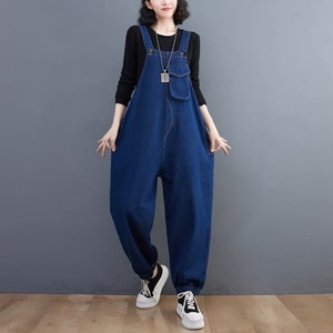 Black Retro Jeans Overalls Denim Harem Jumpsuit Ladies - Etsy