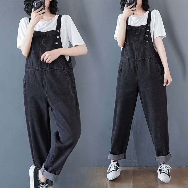 Black Overalls Woman Plus Size Overalls Baggy Overalls Etsy
