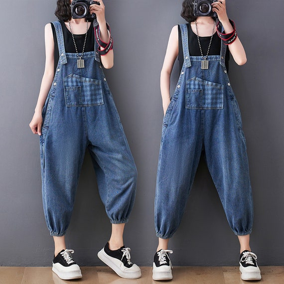 Vintage Plaid Overalls Woman Denim Overalls Casual Jeans - Etsy