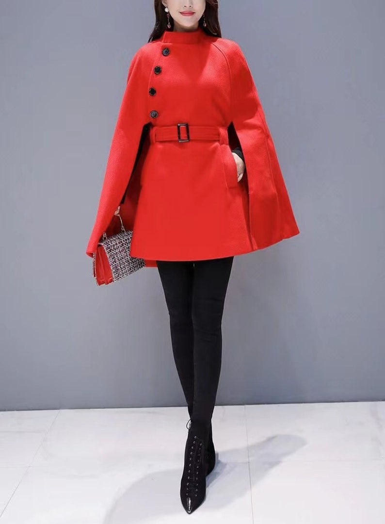 Red Cloak Christmas Cloak Winter Cape Coat Wool Poncho Etsy