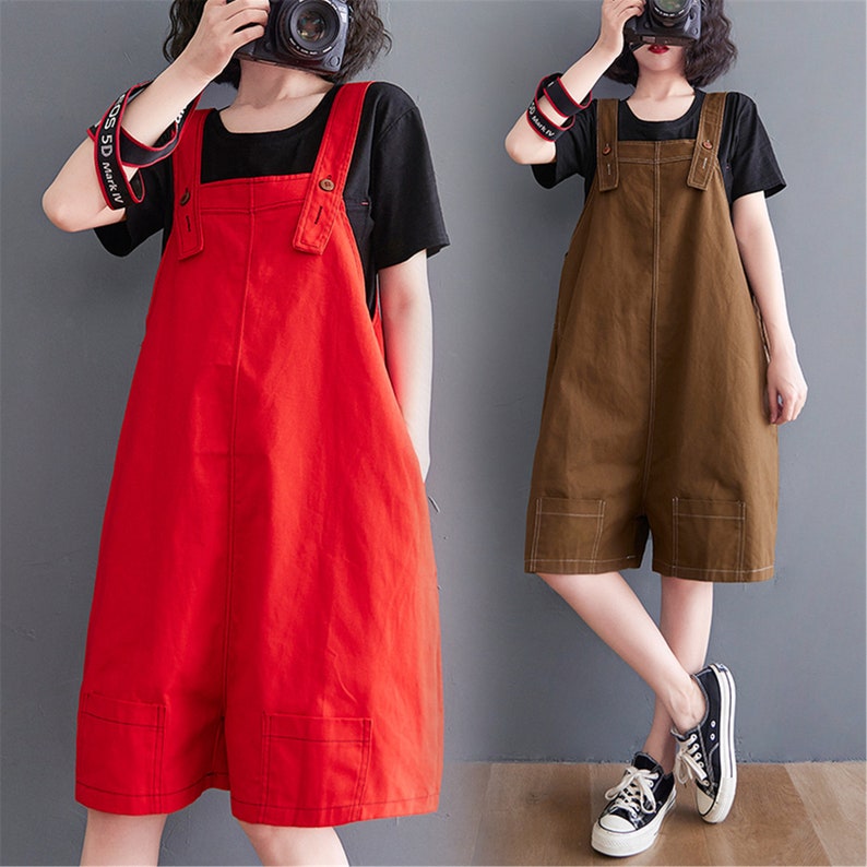 Retro Solid Color Overall Shorts Oversized Baggy Ladies Etsy