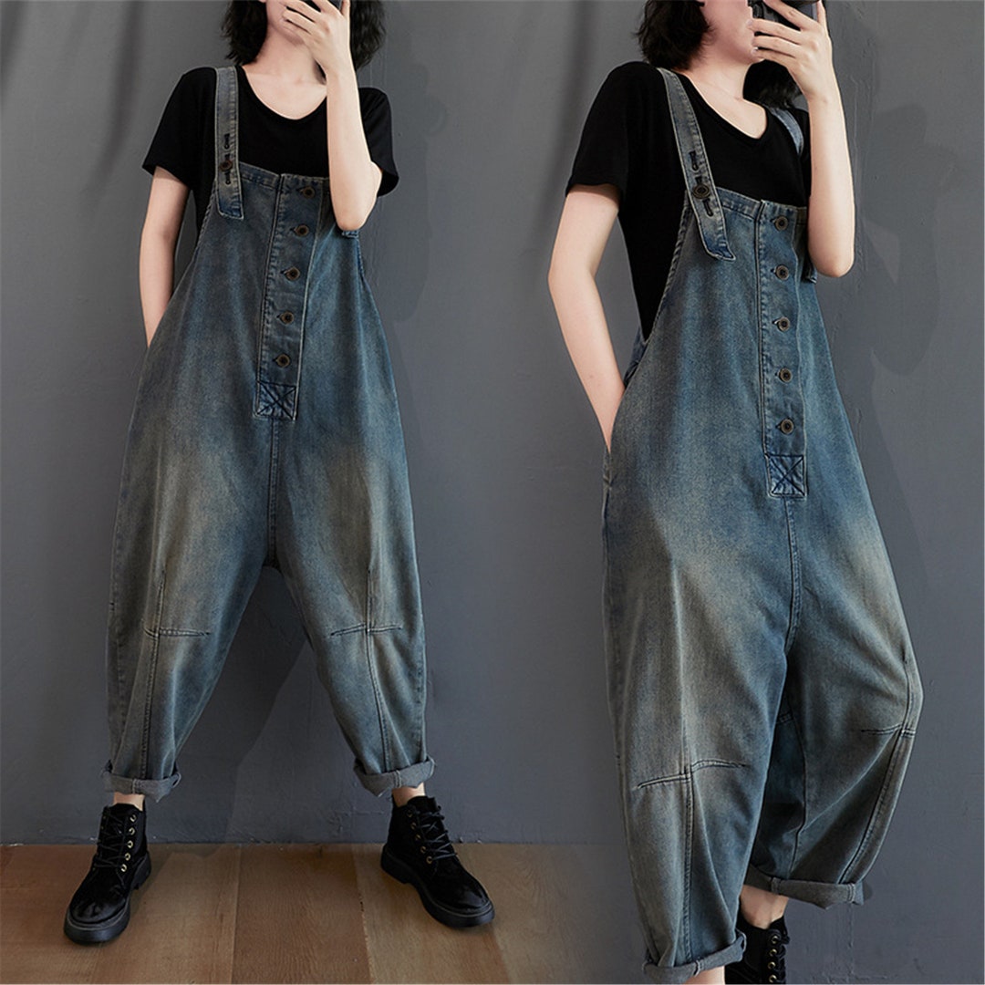 Women Washed Overalls Loose Denim Pants Oversized Baggy - Etsy