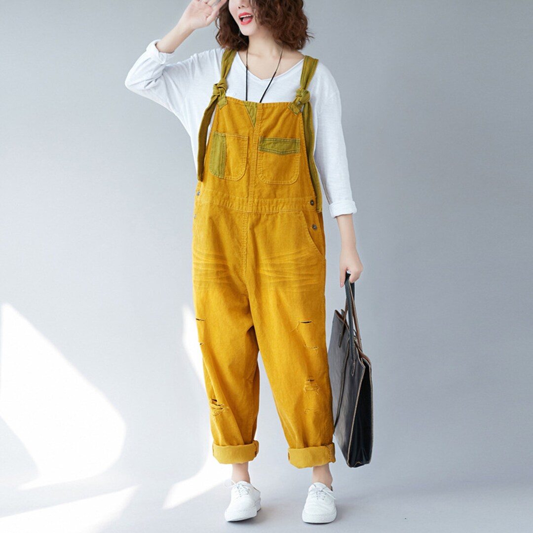 Women Corduroy Overalls, Yellow Overalls, Baggy Jumpsuit, Oversized