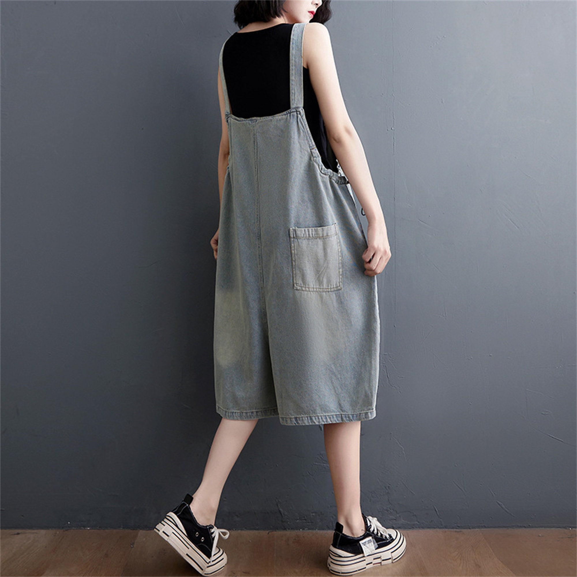 Loose Retro Jacquard Denim Shorts Jumpsuit 2022 Summer Women Short Sleeve  Streetwear Plaid One Piece Jeans Overalls Romper 8179