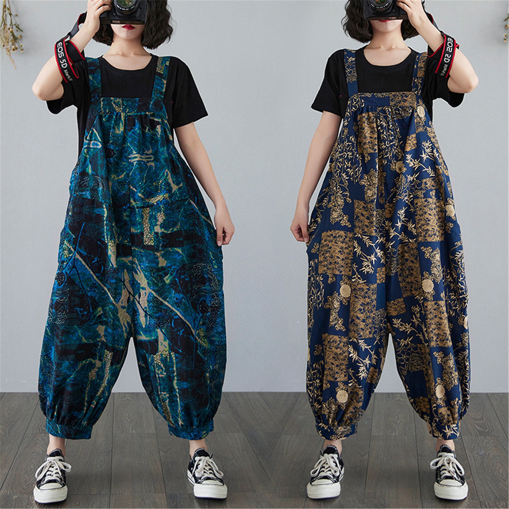 Loose Fitting Overalls Wide Streetwear Leg Jumpsuit Printed Etsy