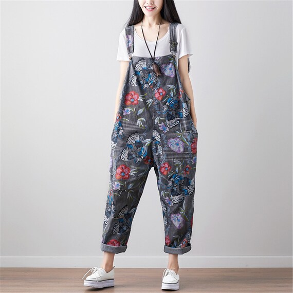 Women Jeans Overalls Printed Denim 