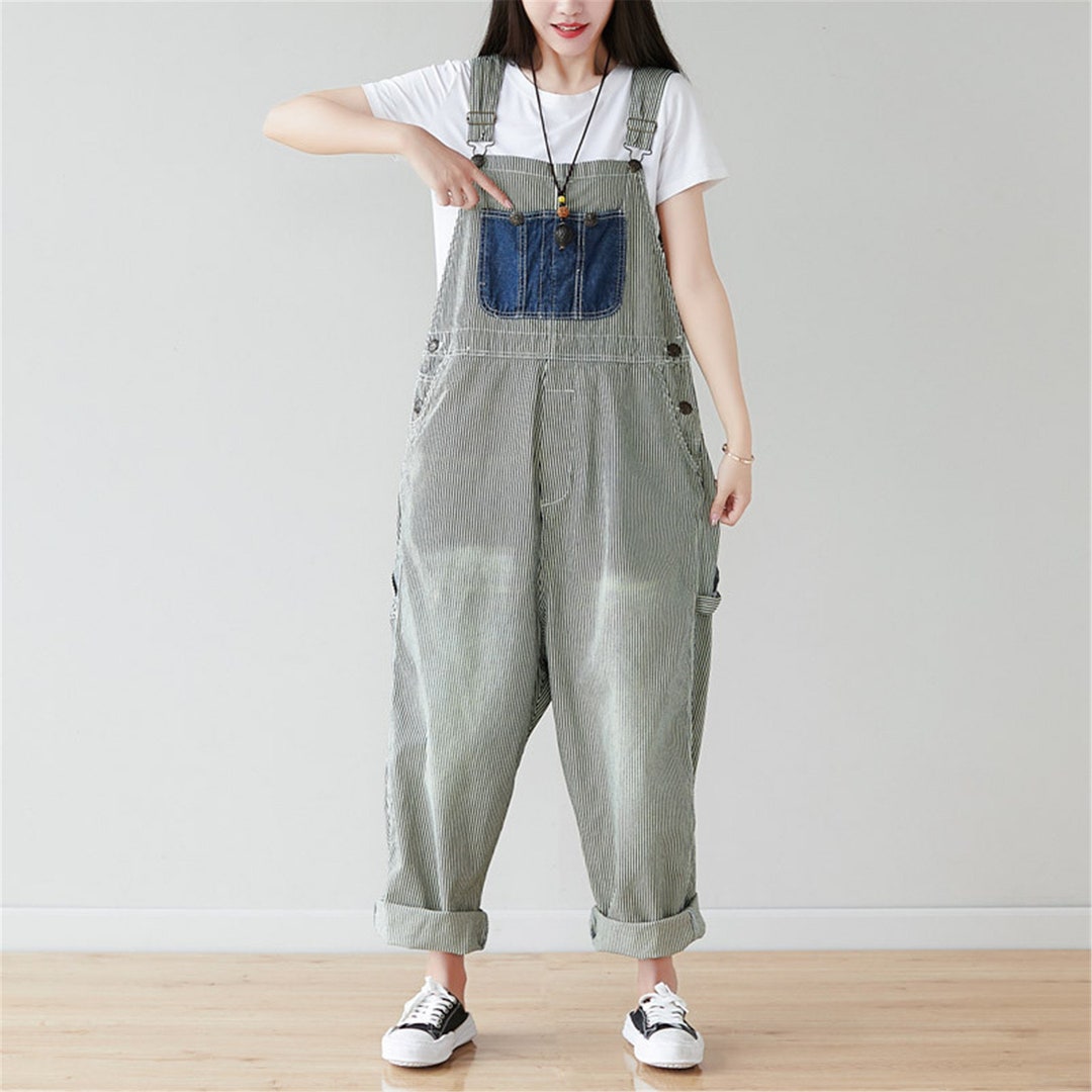 Casual Denim Overalls Cotton Jeans Jumpsuit Loose Wide Leg - Etsy