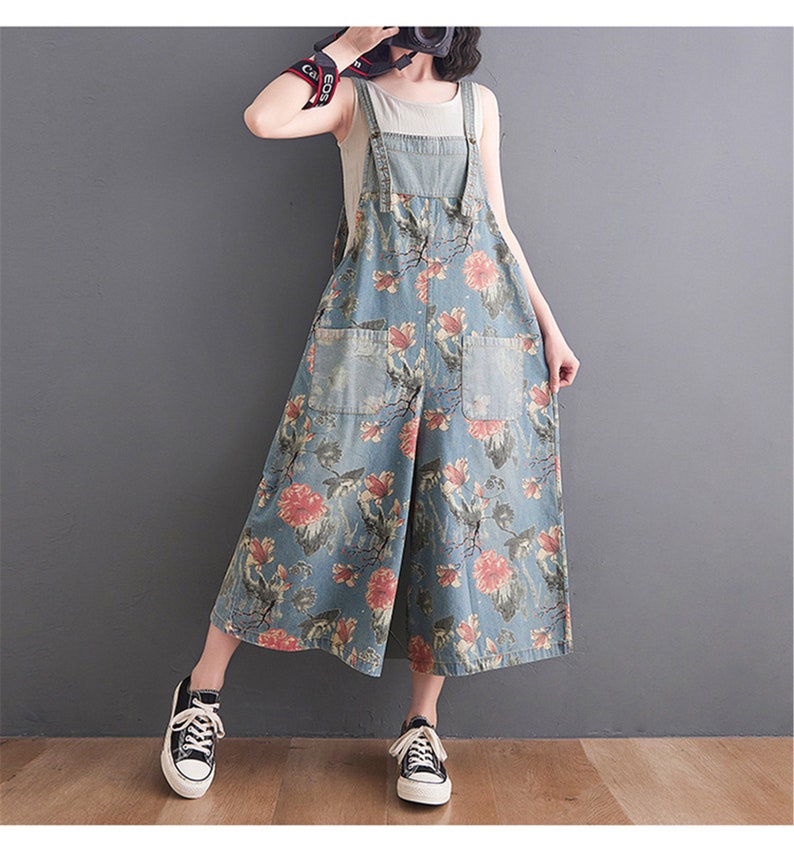 Printed Jeans Overalls Women Loose Fitting Overalls Etsy