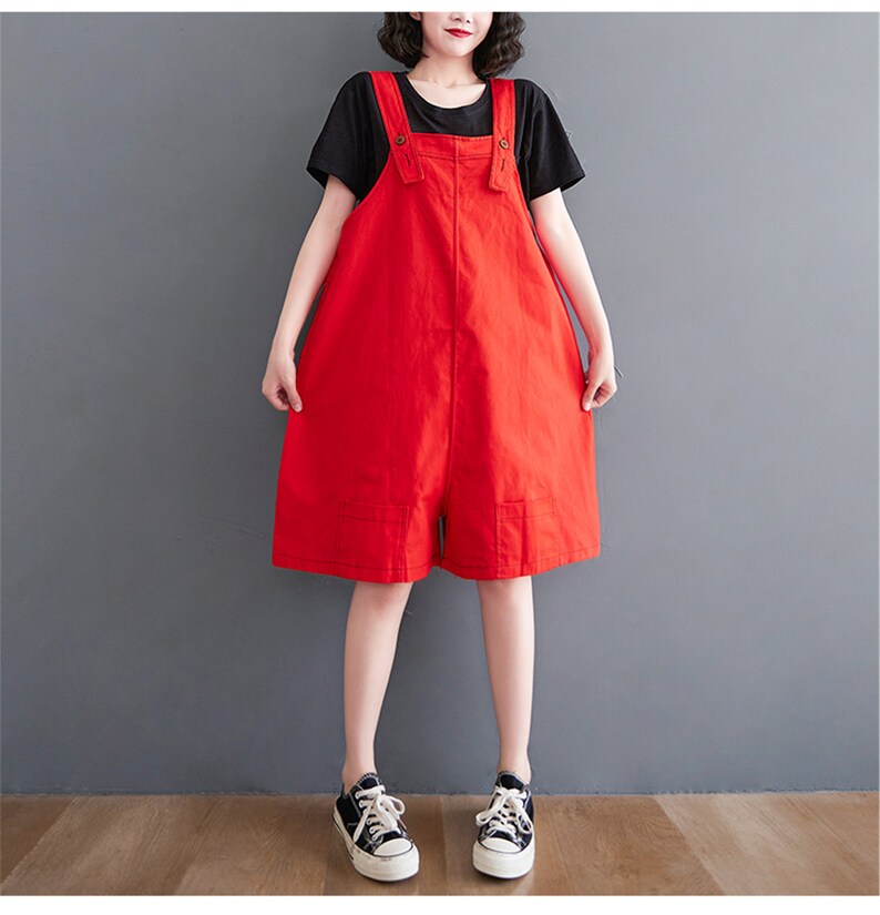 Retro Solid Color Overall Shorts Oversized Baggy Ladies Etsy