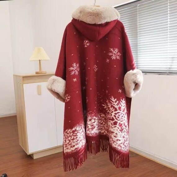 Christmas Hooded Cloak Red Cape Coat Poncho Cardigans Winter