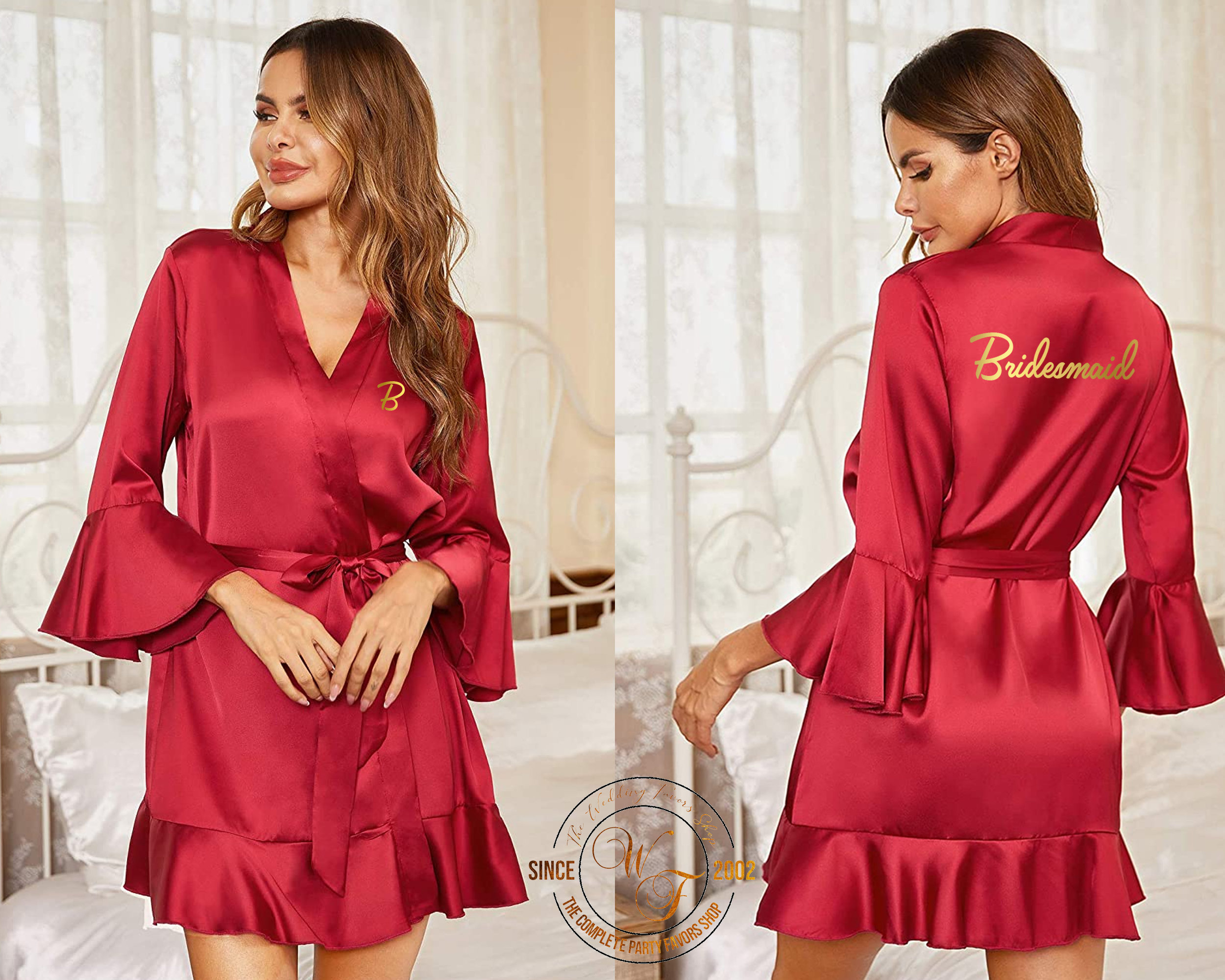 Personalized Ruffled Robe Satin Ruffle Robe Customized Satin Etsy