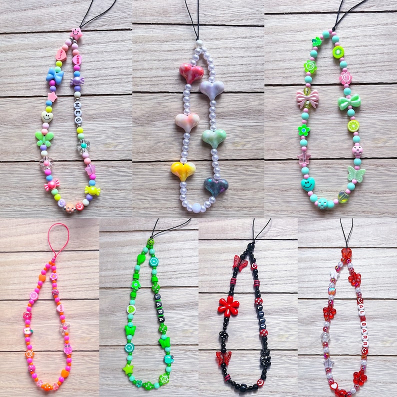 Personalised beaded phone charm mobile strap any name or text any colour image 9