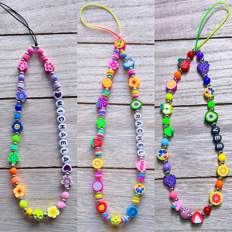Personalised beaded phone charm mobile strap any name or text any colour image 3