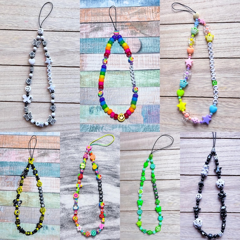 Personalised beaded phone charm mobile strap any name or text any colour image 8