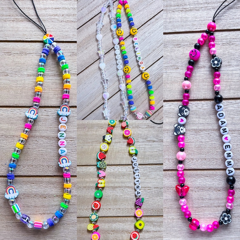 Personalised beaded phone charm mobile strap any name or text any colour image 7