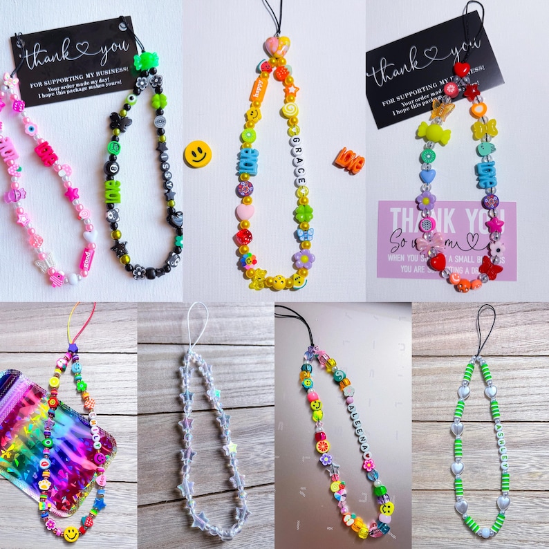 Personalised beaded phone charm mobile strap any name or text any colour image 4